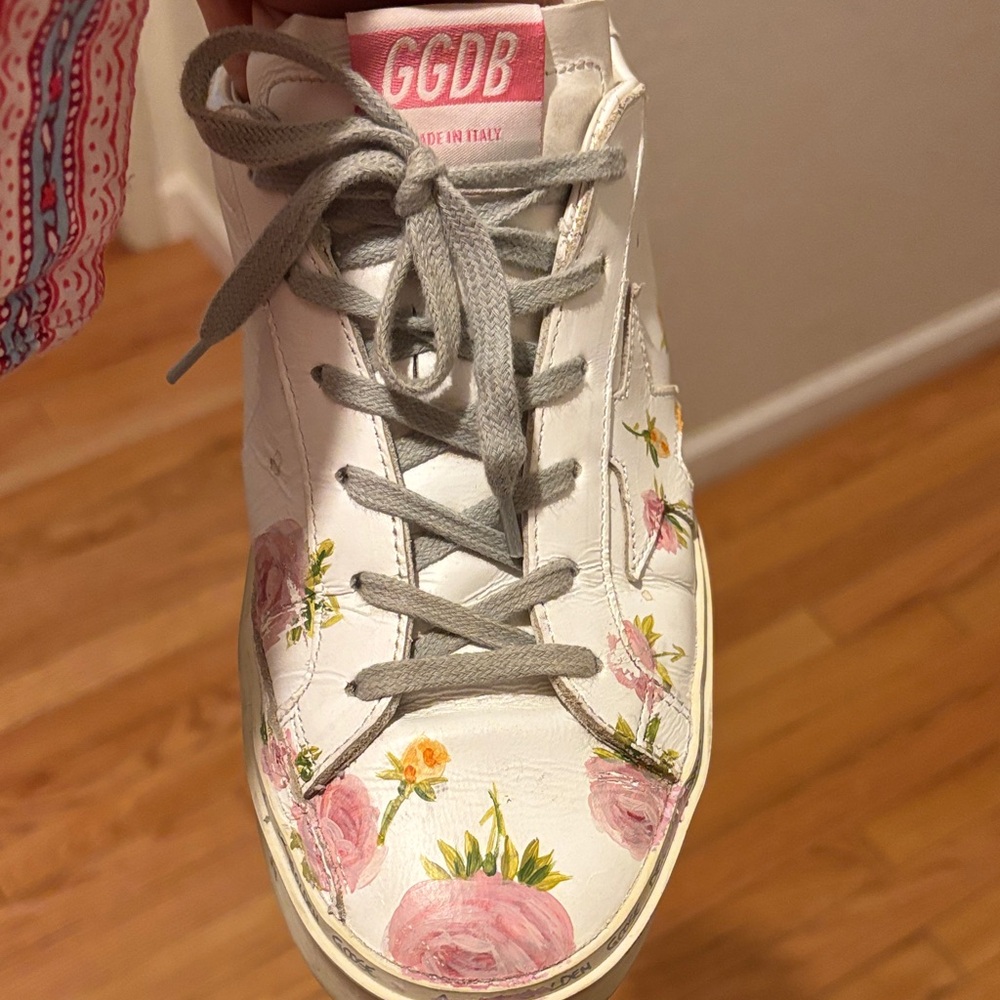 Golden Goose White and Pink Floral Limited Edition Sneakers
